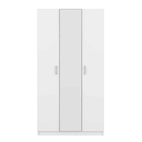 3 Door Wardrobe with Mirror, Armoire with Hanging Rod and 3 Fixed Shelves,White