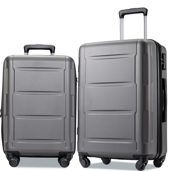 Expanable Spinner Wheel 2 Piece Luggage Set ABS Lightweight Suitcase with TSA Lock 20inch+24inch Dark Gray + Plastic