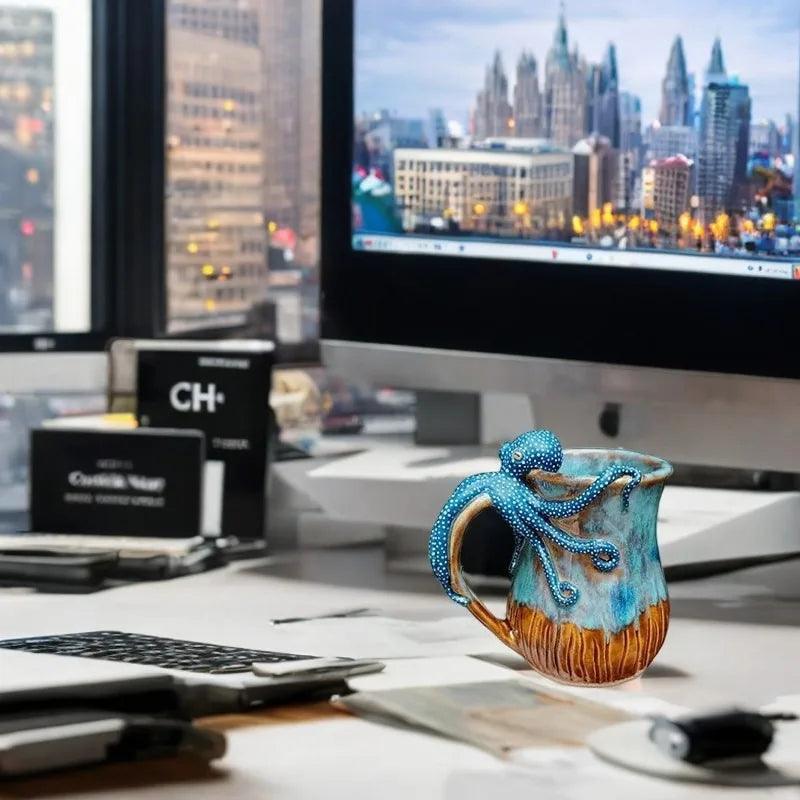 Handmade Deep Blue Octopus Mug. For Hot & Cold Drinks