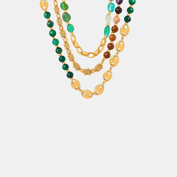 Agate bead chain design with titanium steel gold-plated necklace