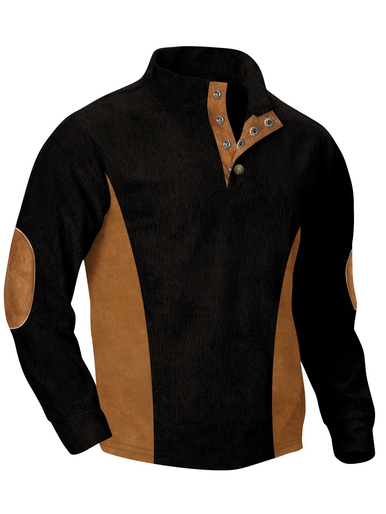 European men's casual stand up collar long sleeved corduroy sweatshirt with pit stripe