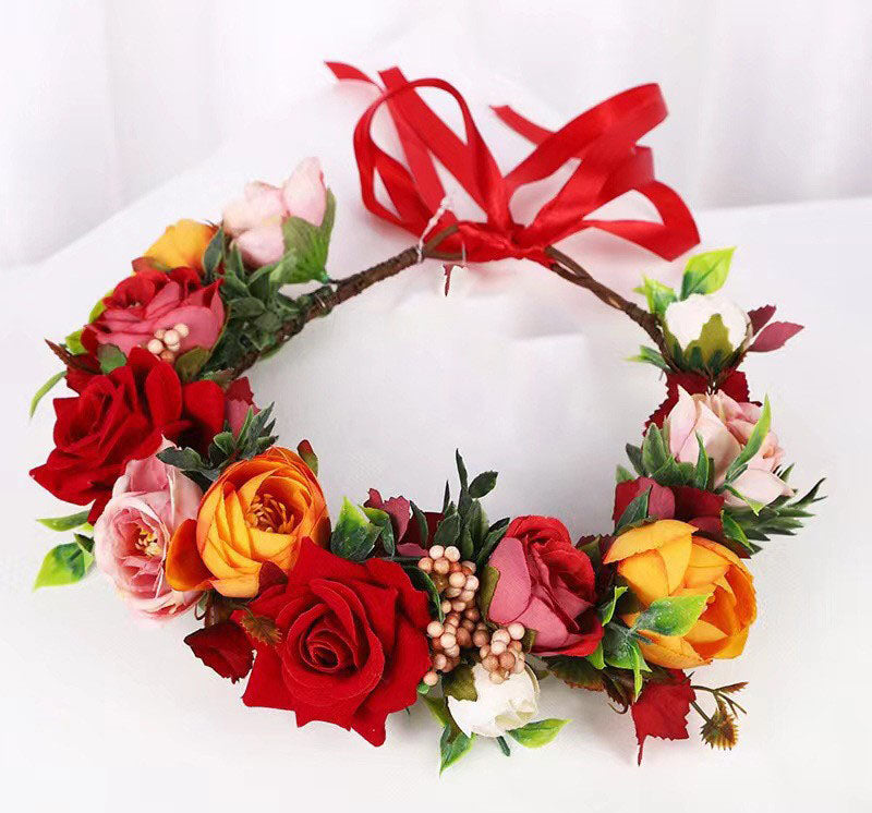 Simulated Rose Blossoms Adjustable Headwear Wreath Bridal Forest Flower Wedding Photography Scale Pretend