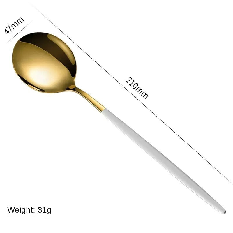 Stainless Steel Cutlery Set with Portuguese Gold Spray Painted Steak Knife, Fork, Spoon, and Tea Spoon 4-Piece Gift Pack