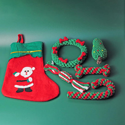 Christmas pet toy gift set dog teeth grinding bite resistant cotton rope hand woven