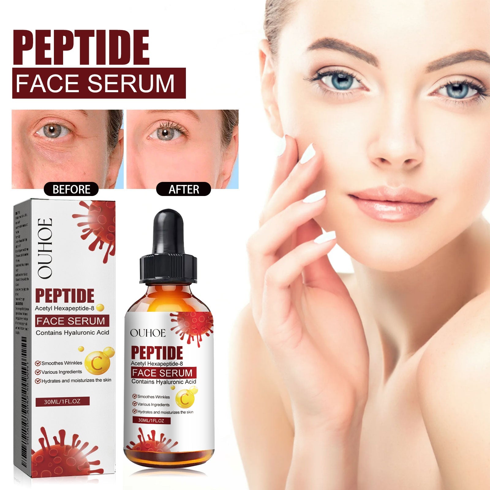 Peptide Face Serum, Fade Out Fine Lines On Your Forehead Skin Moist Hydrating Anti-Aging Essence