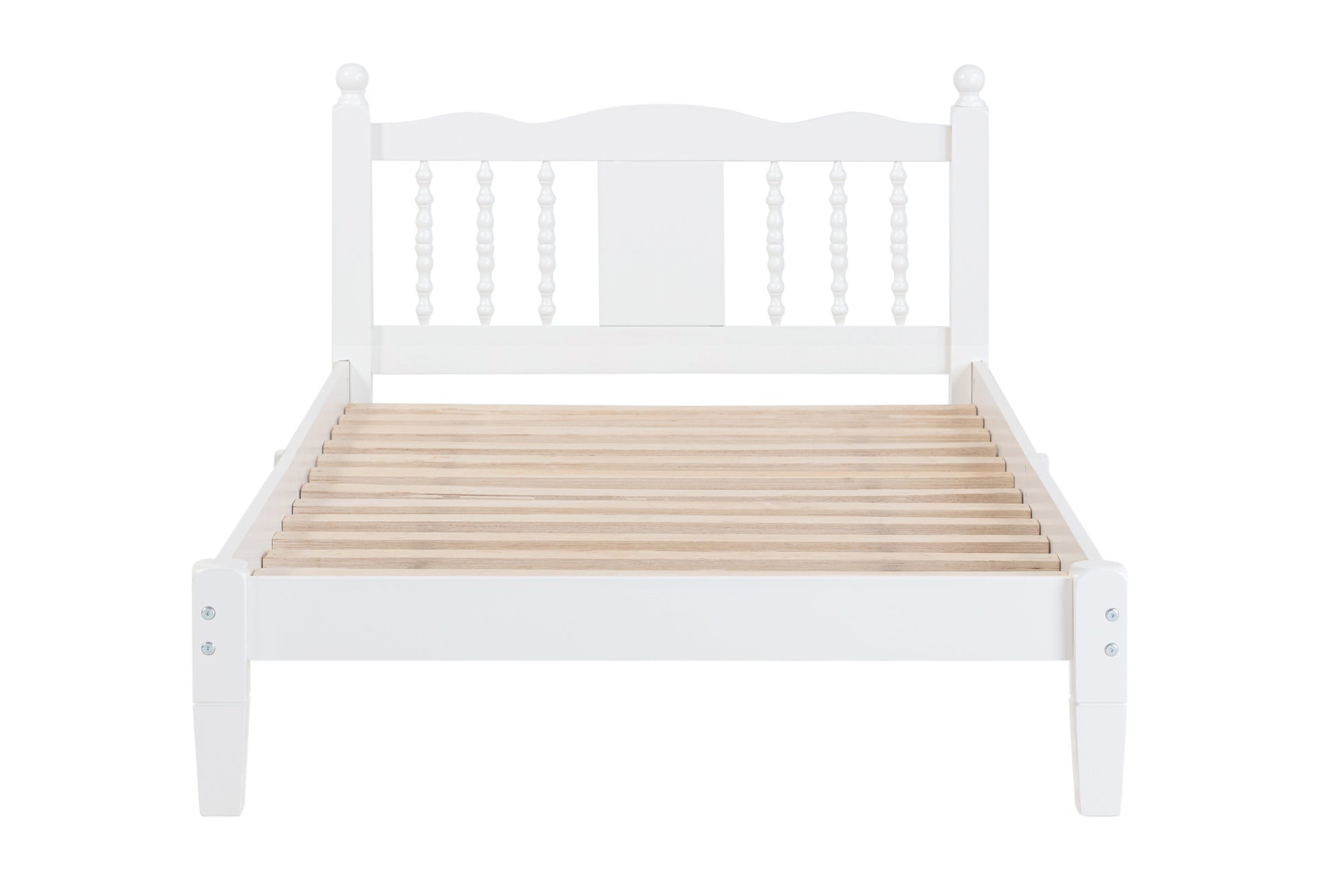 Twin Bed with Column-Decoration Headboard, with Bed Slats,White