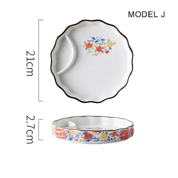 Dumpling plate sushi plate round square plate with soy sauce and vinegar partitioned snack plate ceramic plate for home use