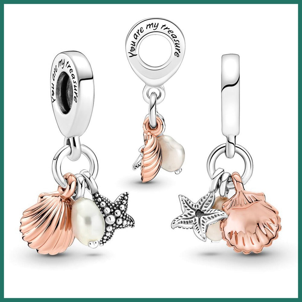 Panjia Pearl Freshwater Aquaculture Pearl Starfish and Shell Trinity Pendant Beach Charm Jewelry Accessories Summer