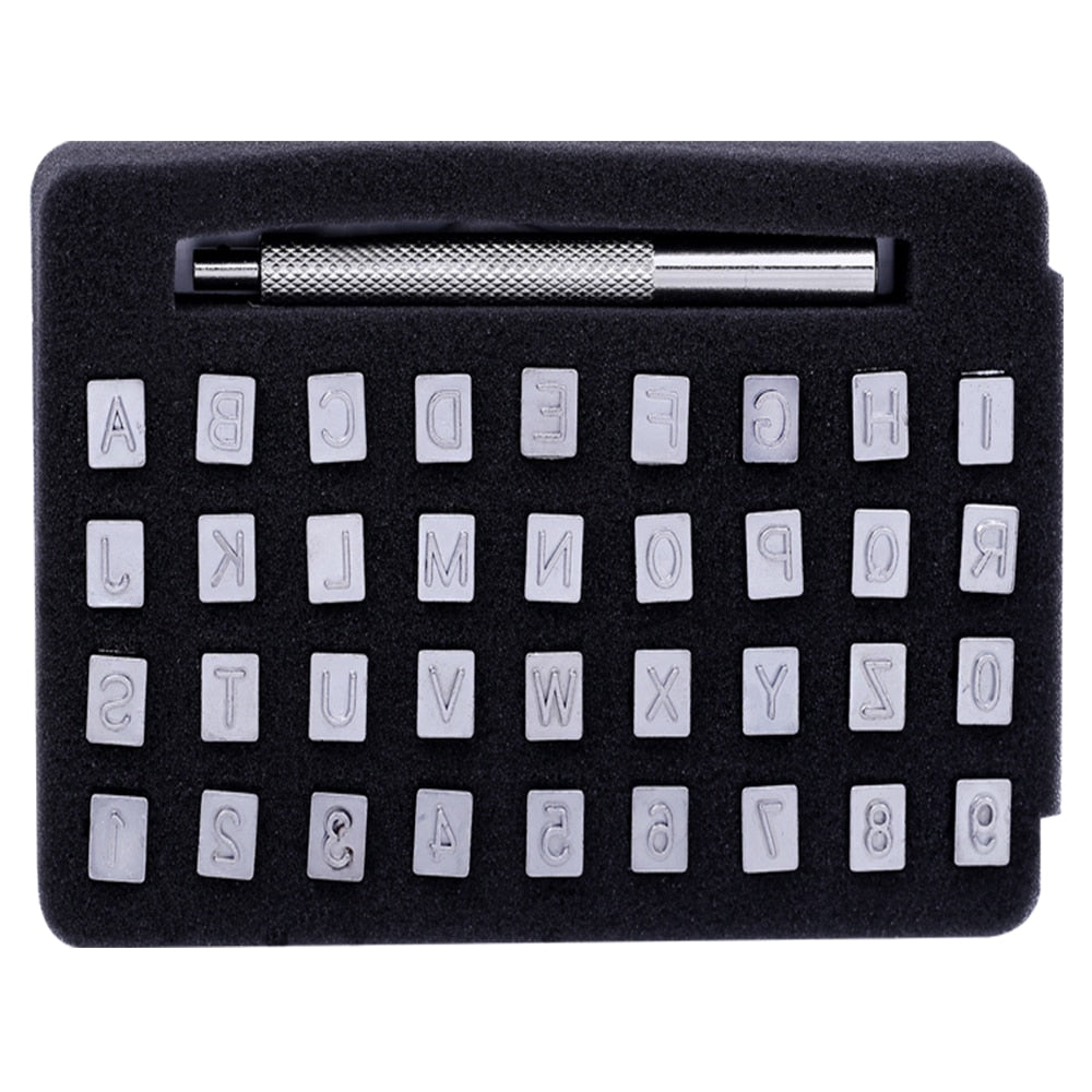 36 Pcs Steel Punch Alphabet Letter Number Leather Stamper Set 6mm Metal Punching Tools for DIY Leather Craft Making