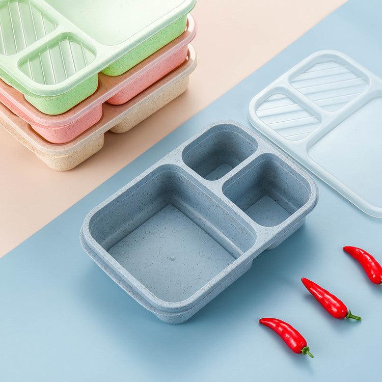 Microwaveable rectangular wheat straw compartment lunch box fresh-keeping lunch box
