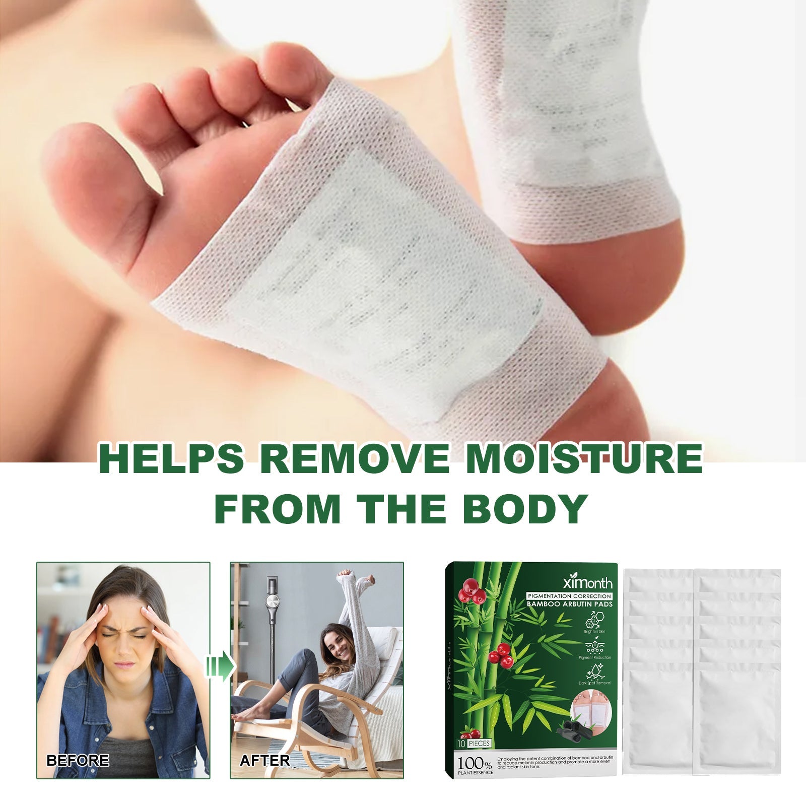 Pigmentation Correction Bamboo Arbutin Pads, Relieve Body Stress Improve Sleep Clean Skin Beauty Foot Patch