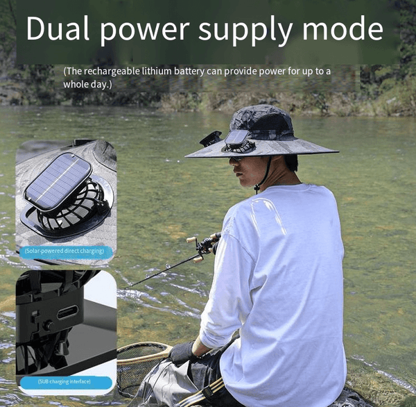 Camper Solar Fan Hat Fishing Hat Men's Outdoor Mountaineering UV Protection Sunshade Fishing Hat with Fan