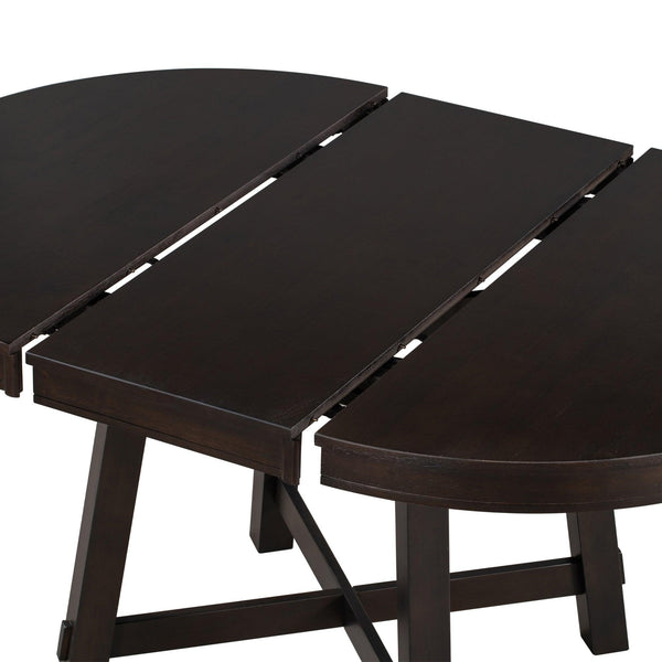 TREXM Farmhouse Round Extendable Dining Table with 16