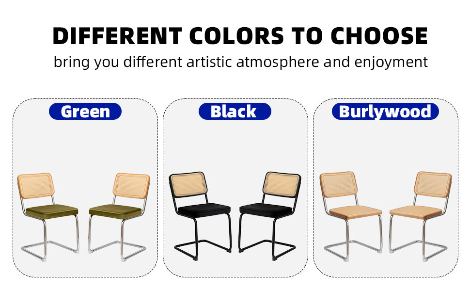 Dining Chairs Set of 2 velvet wicker side decorative chairs, black painted legs, modern medieval Bruell designed chairs,