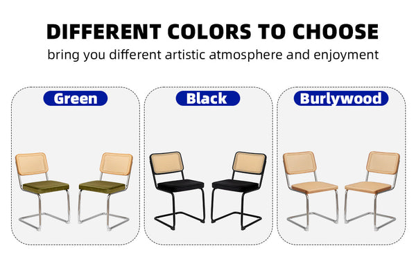 Dining Chairs Set of 2 velvet wicker side decorative chairs, black painted legs, modern medieval Bruell designed chairs,