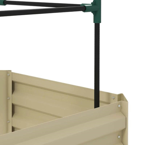 Beige Galvanized Open Bottom Raised Garden Bed Planter with Tomato Cage Trellis