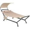 Beige Polyester Chaise Lounge Chair Hammock with Canopy and Storage Bag