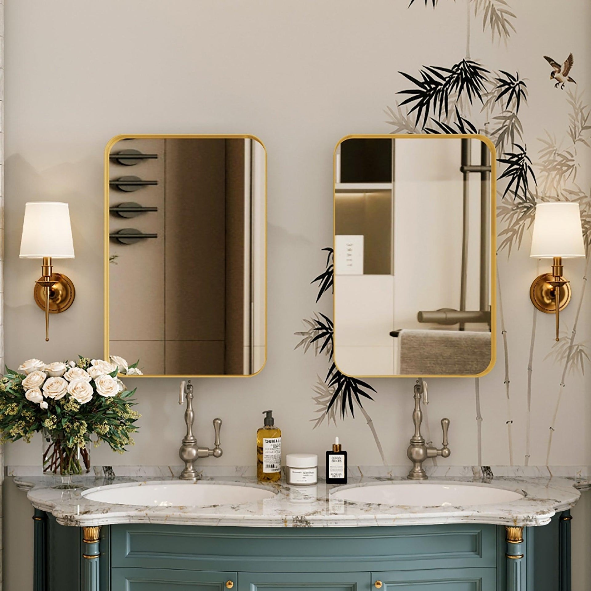 16x24 inch embedded metal frame medicine cabinet with mirror storage cabinet and adjustable shelf matte gold
