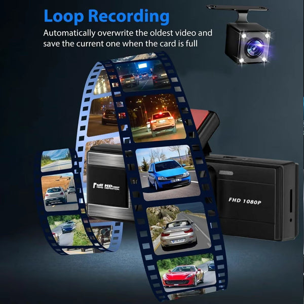 3-Camera Dash Cam – Front, Rear & Inside Car Recorder with WiFi & Night Vision