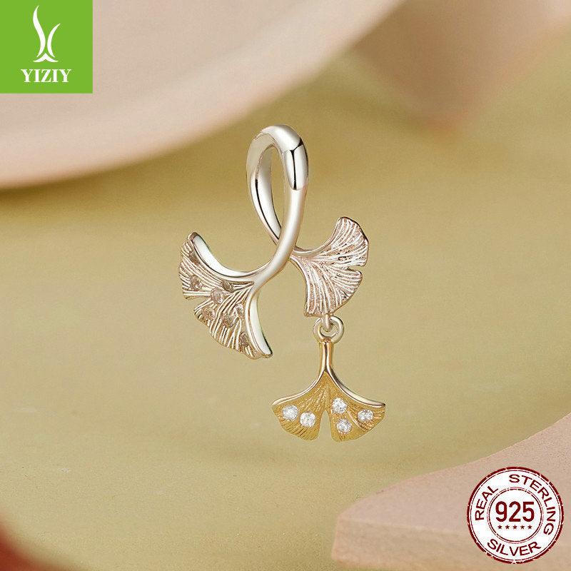 Silver Charm Original Autumn Forest Ginkgo Leaf DIY Pendant Accessories Color coded Electroplated Leaves s925 Pure Silver Beads