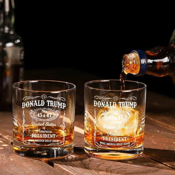 Transparent whiskey glass round straight mouth glass household wine glass beer cup bar tumbler kitchen utensil Trump print glass