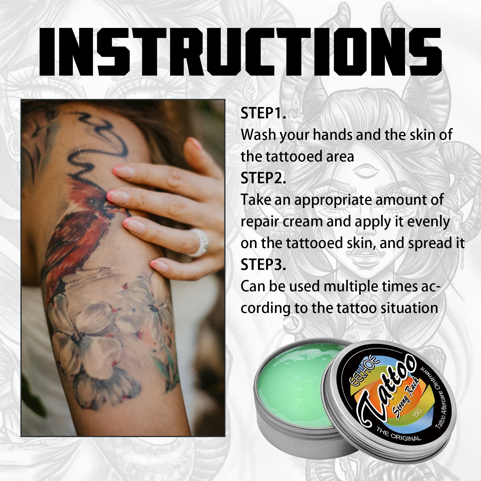 Tattoo Repair Cream, Tattoo Color Fixing Gentle Clean Moisturizing Skin Fade Tattoo Repair Cream