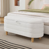 Elegant Upholstered Sherpa Fabric Storage Ottoman with Wood Legs, Storage Bench for Bedroom, Living Room, White - White + Wood