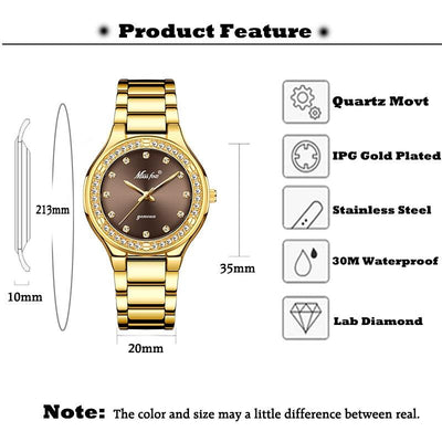 MISSFOX 2742 Elegant Woman Watch Luxury Brand Female Wristwatch Japan Movt 30M Waterproof Gold Expensive Analog Geneva Quartz Watch