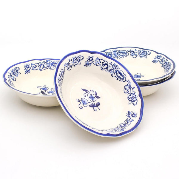 Blue Garden 4 Piece Hand-painted Soup Bowls