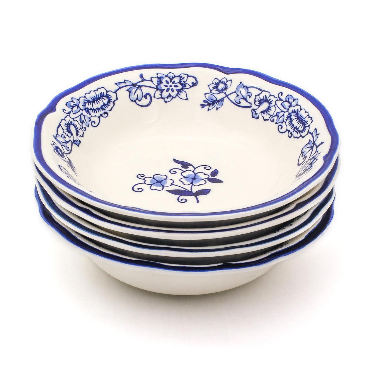 Blue Garden 4 Piece Hand-painted Soup Bowls