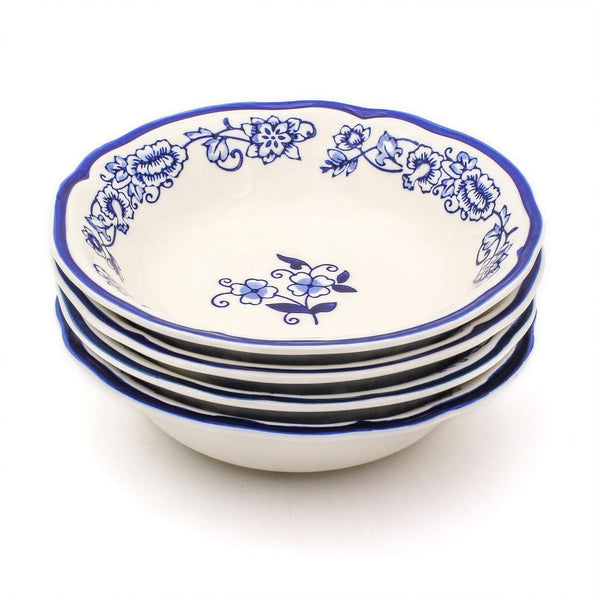 Blue Garden 4 Piece Hand-painted Soup Bowls