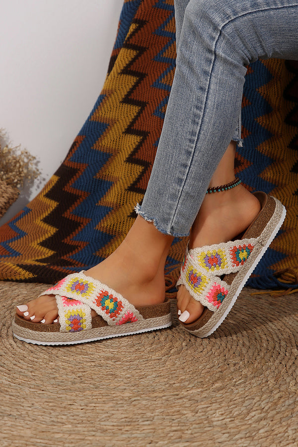 Geometric Woven Crisscross Strap Platform Slippers Threaded Pear