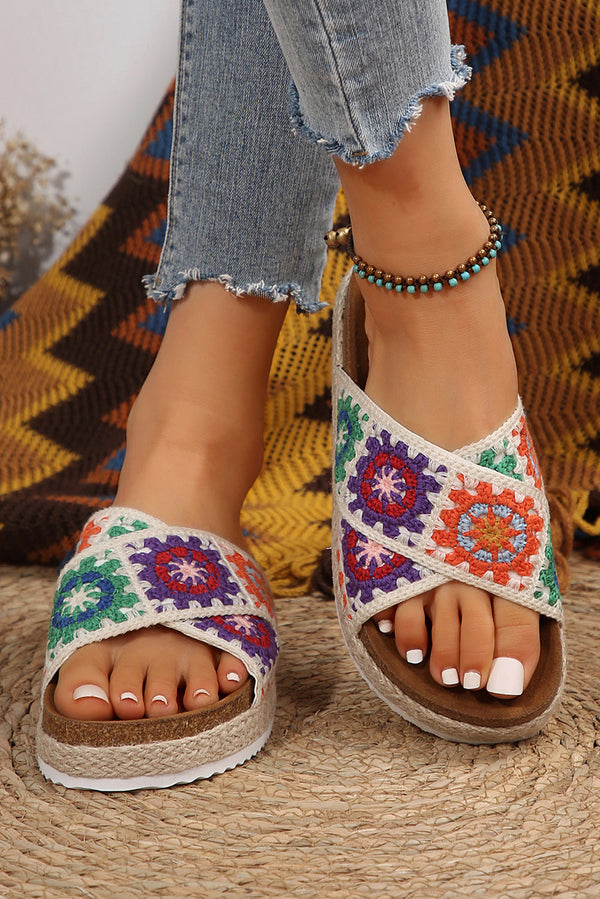 Geometric Woven Crisscross Strap Platform Slippers Threaded Pear