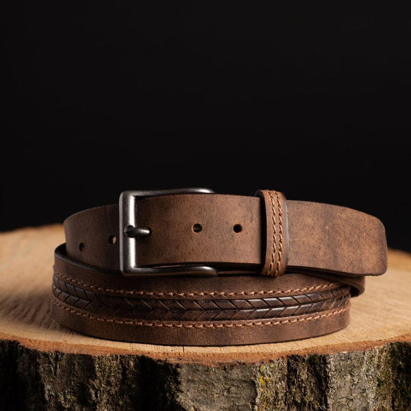 Brown Arrow Patterned 100% Real Distressed Leather Belt NAB Leather