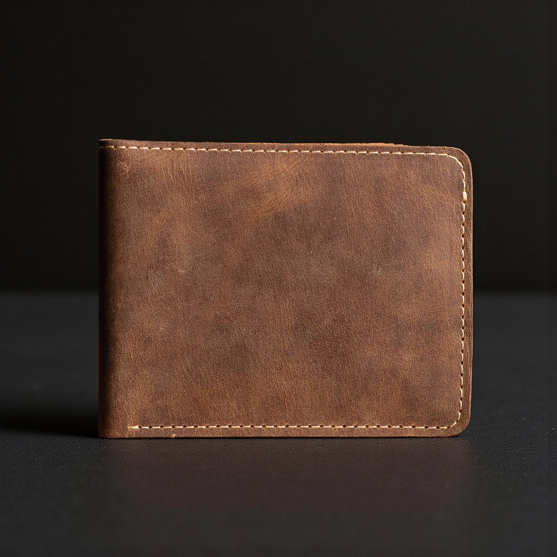 Cognac Full Grain Leather Minimalist Wallet