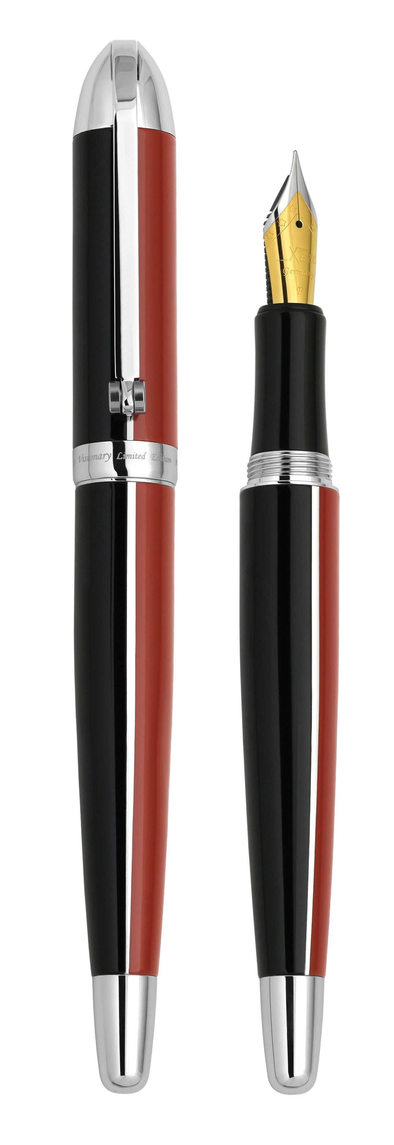Visionary® Brass & Aluminum Enameled Fountain Pen (Fine Nib) - Red / Black