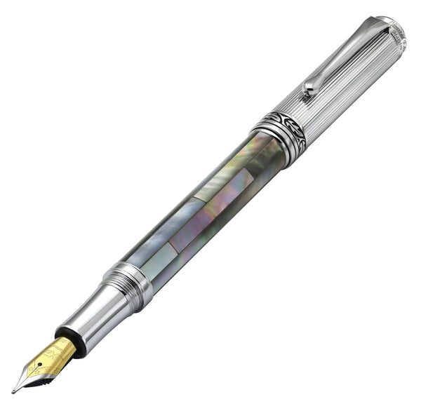 Maestro® Black Mother of Pearl Fountain Pen (Medium Nib) - Chrome Plated - Gifts for You 'n Me