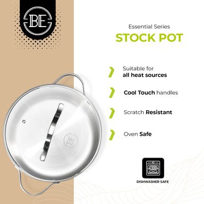 BE | LIVING Essential Series Tri-Ply Stainless Steel Stock Pot with Lid 10