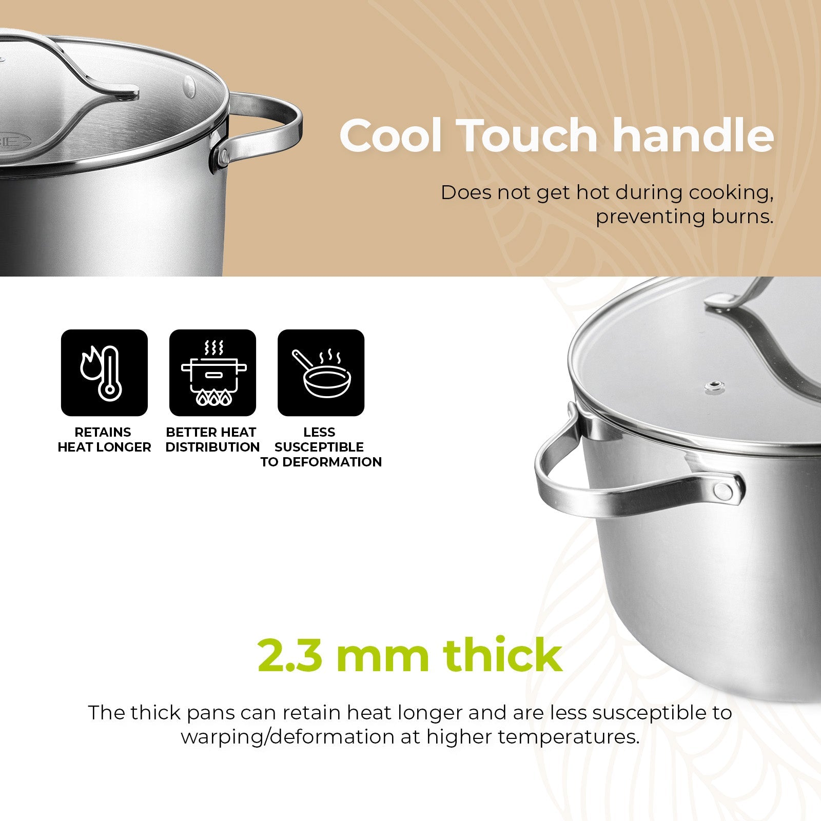 BE | LIVING Essential Series Tri-Ply Stainless Steel Stock Pot with Lid 10
