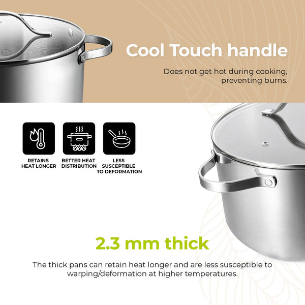 BE | LIVING Essential Series Tri-Ply Stainless Steel Stock Pot with Lid 10