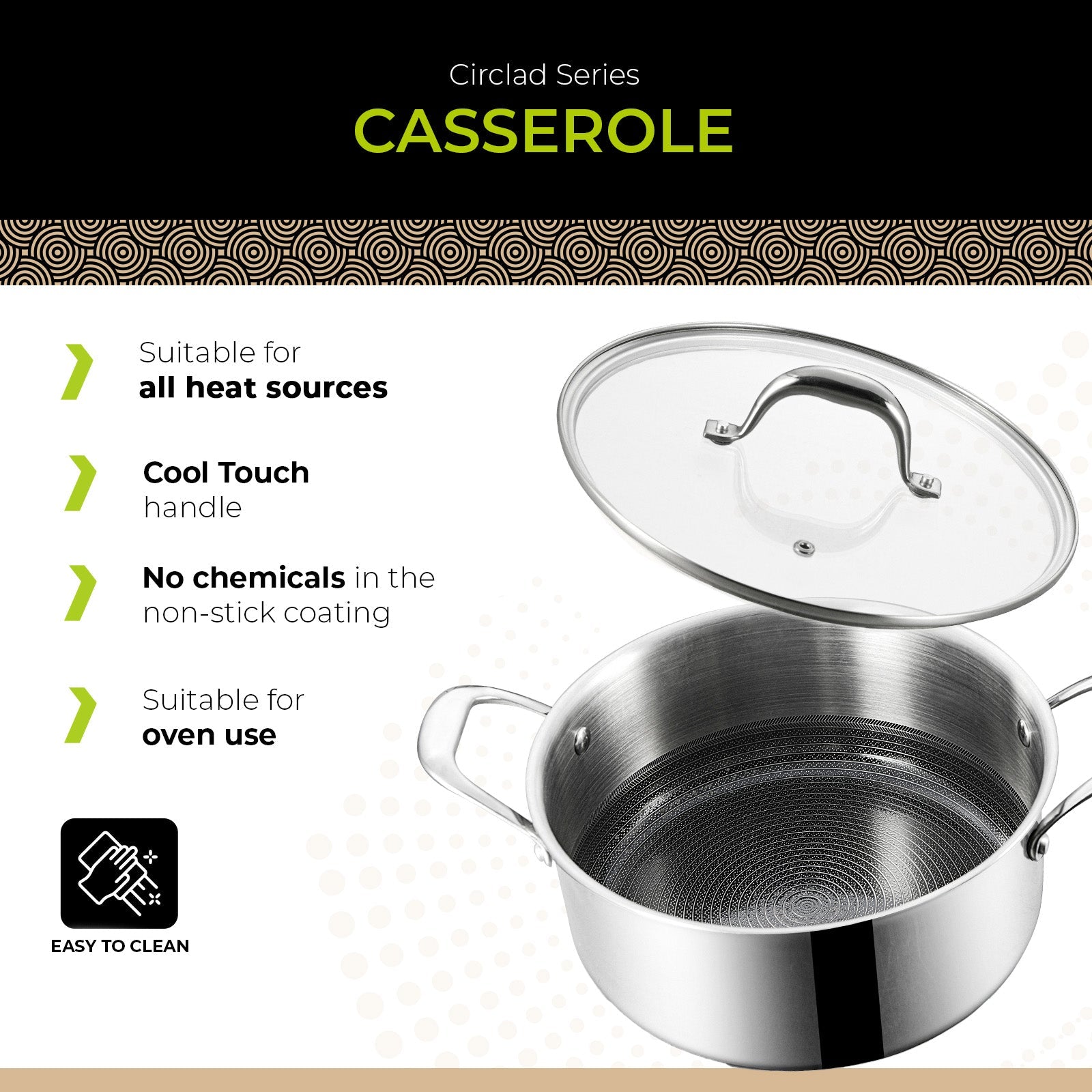 BE | LIVING CIRCLAD Series 5-Quart Hybrid Nonstick Casserole with Lid 9.5