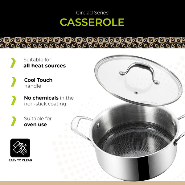 BE | LIVING CIRCLAD Series 5-Quart Hybrid Nonstick Casserole with Lid 9.5