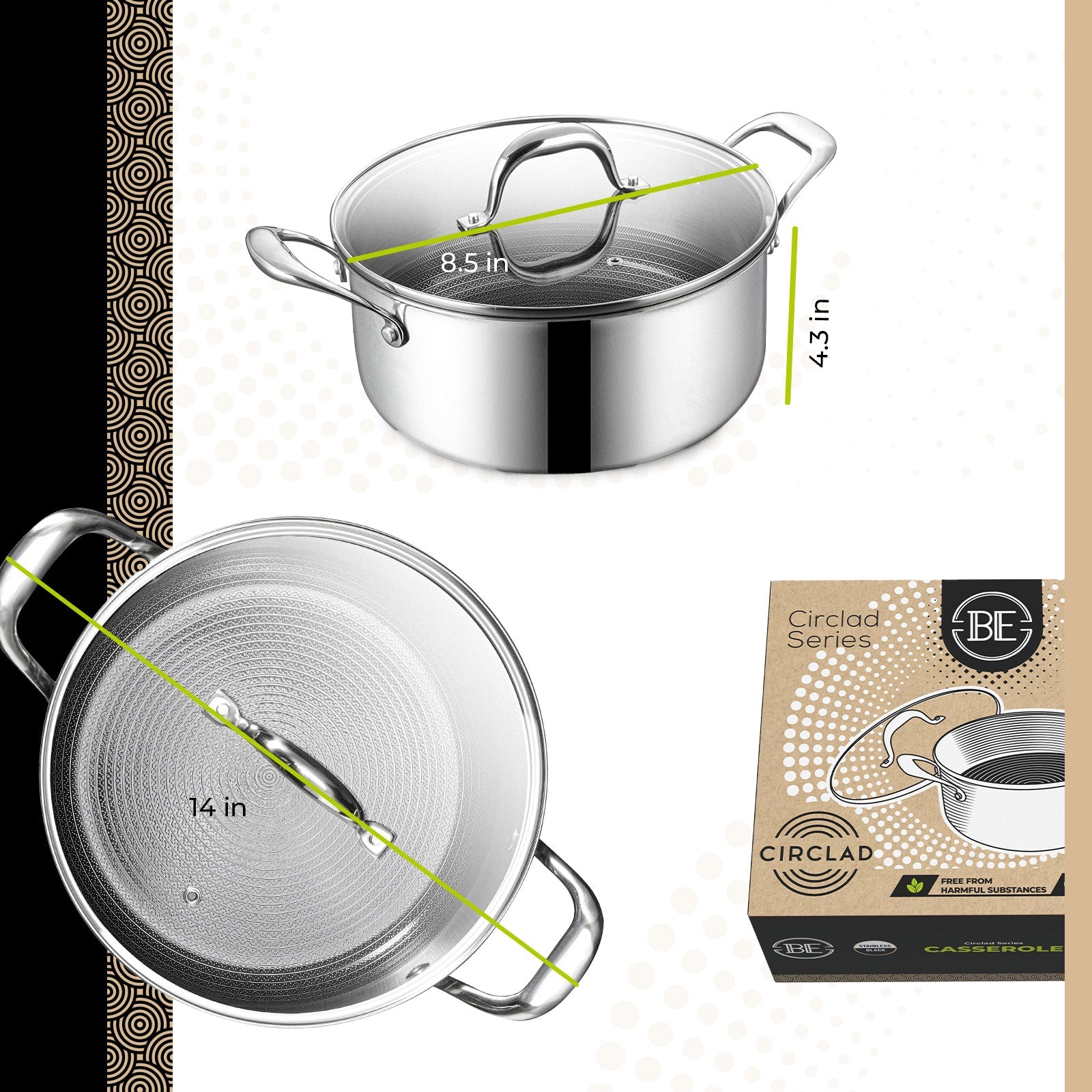 BE | LIVING CIRCLAD Series 5-Quart Hybrid Nonstick Casserole with Lid 9.5