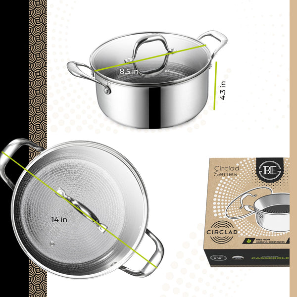 BE | LIVING CIRCLAD Series 5-Quart Hybrid Nonstick Casserole with Lid 9.5