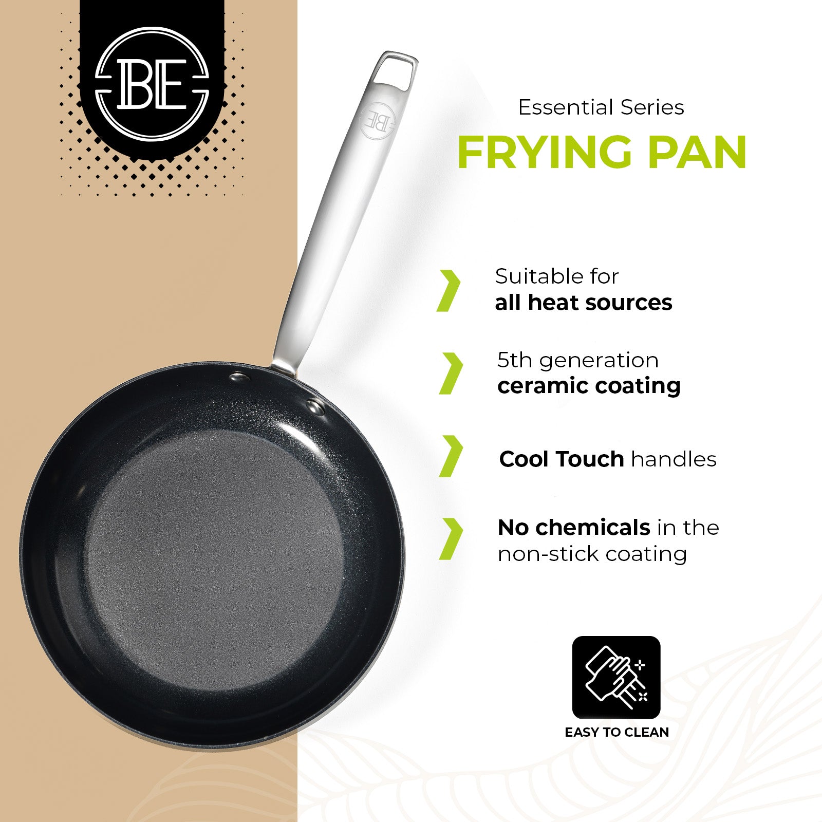 BE | LIVING Essential Series Stainless Steel Black Frying Pans