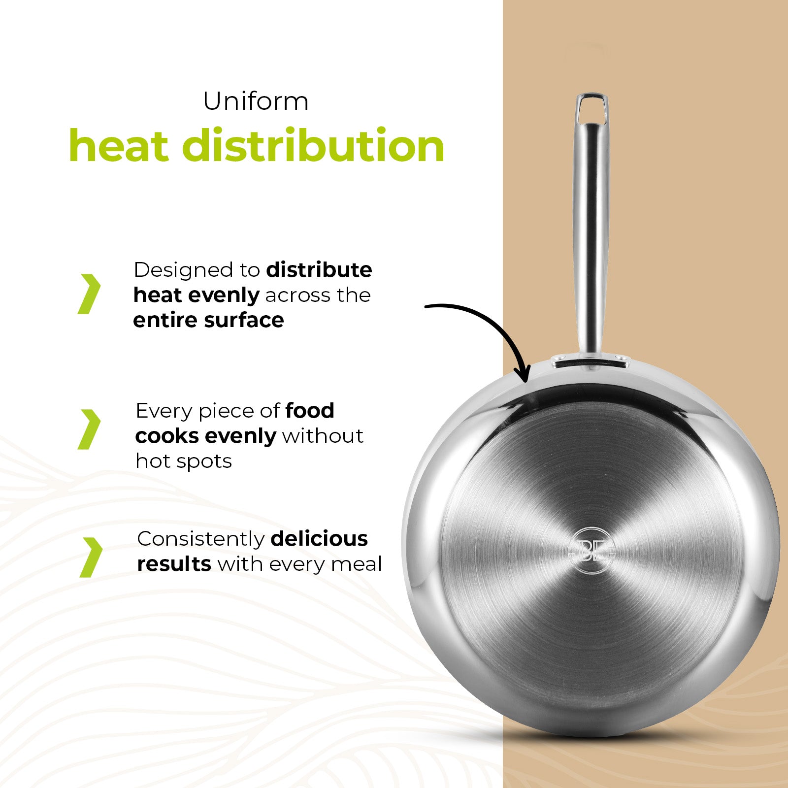 BE | LIVING Essential Series Tri-Ply Stainless Steel Frying Pan