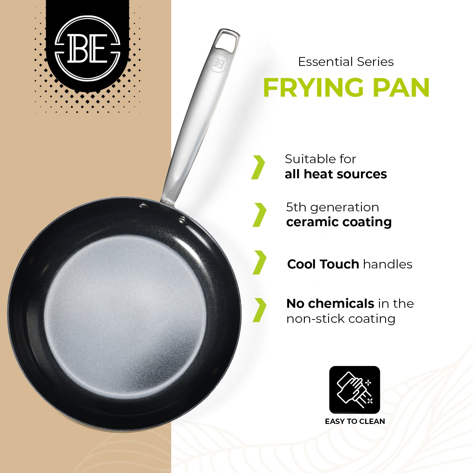 BE | LIVING Essential Series Stainless Steel Black Frying Pans