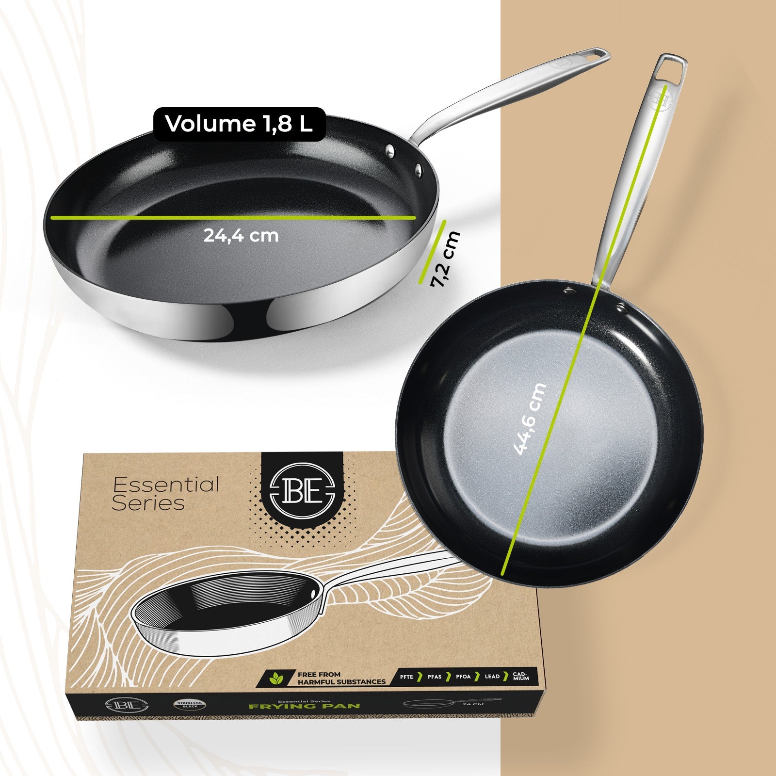 BE | LIVING Essential Series Stainless Steel Black Frying Pans