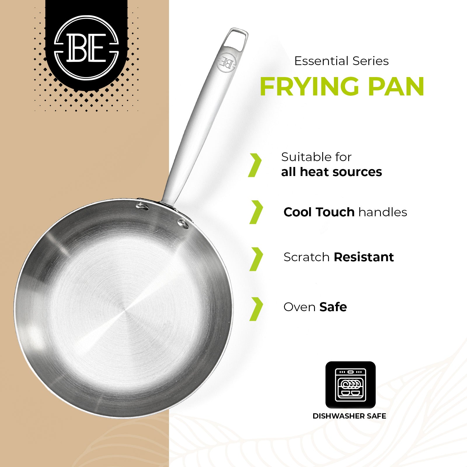BE | LIVING Essential Series Tri-Ply Stainless Steel Frying Pan