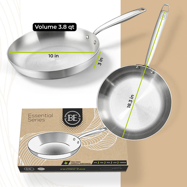 BE | LIVING Essential Series Tri-Ply Stainless Steel Frying Pan